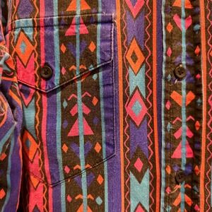 Vtg‎ Canyon Trails Aztec Southwestern Button Shirt L/XL? Bright Multicolor